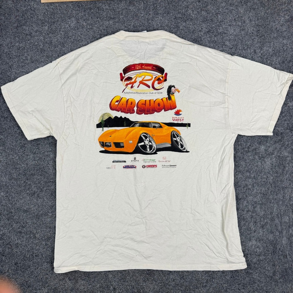 Port & Company T-Shirt Mens XL White ARC Car Show Corvette Graphic Cotton Tee